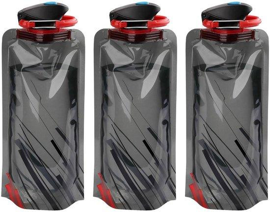 Benza Set van 3 Opvouwbare en herbruikbare waterflessen, 700 ml, zwart
