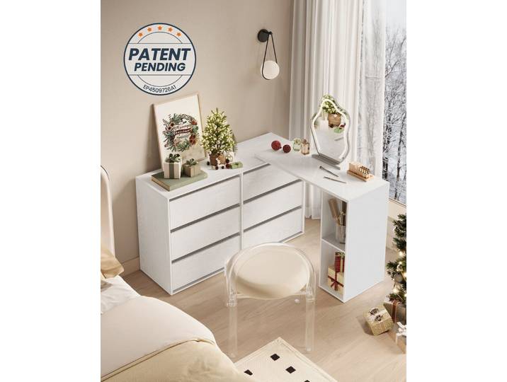 SONGMICS HOME Kommode Schminktisch Kommode mit Regal, für Schlafzimmer, Arbeitszimmer, superschnelle Montage, Schrank