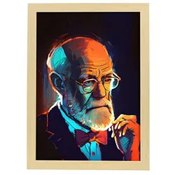 POSTER Sigmund Freud In Voller Farbe Fotostil. A4 Rahmen Aus Hellem Holz