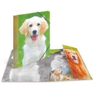 Herma Zeichenmappe 7139, Hunde, A4, aus PP, 3 Einschlagklappen, Gummizug, 3 Stück