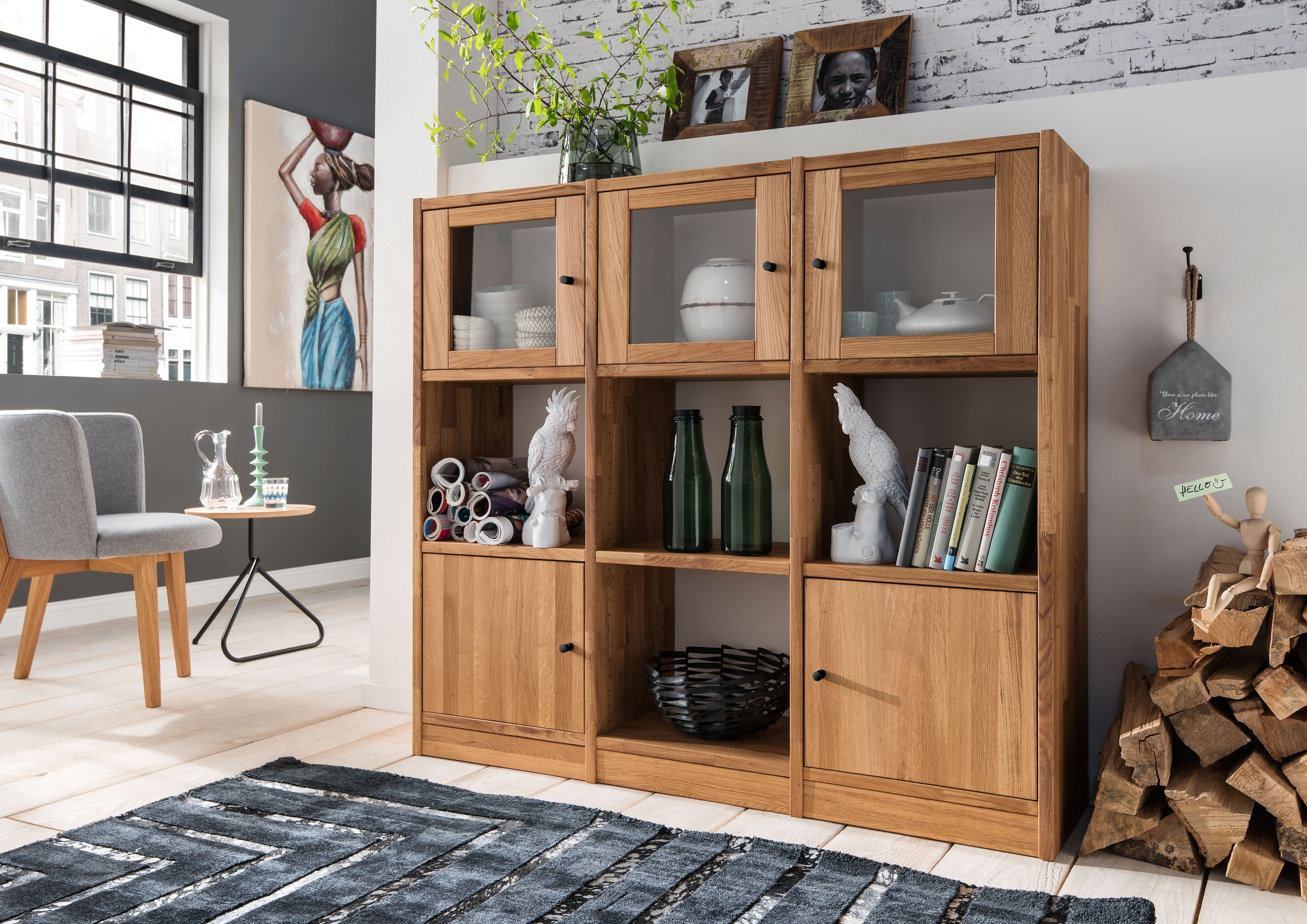 Regalelement HOME AFFAIRE "Ecko, vielseitig als Bücher-, Wohn- oder Aufbewahrungsregal einsetzbar", beige (naturfarben), B:136cm H:125cm T:34cm, Massivholz, Regale, Modulares Regalsystem mit vielseitigen Gestaltungsmöglichkeiten