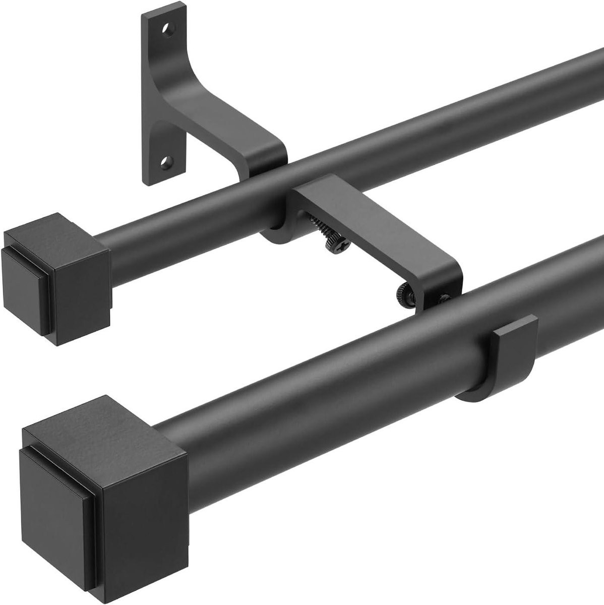 Dubbele Gordijnroeden Set Mat Zwart - Telescopisch Verstelbaar - 183-366 cm