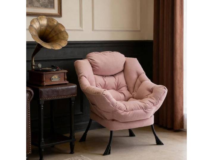 Fauteuil lounge en velours-Fauteuil lecture-Avec appui-Tête-Convient pour la chambre le salon et le bureau-Rose-XJING Charge 150kg