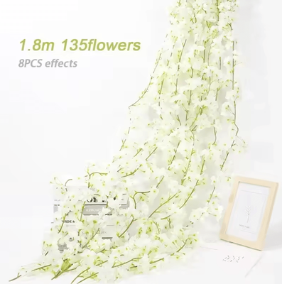 Inspire Curations 180cm Artificial Cherry Blossom Garland Romantic Sakura Vine For Wedding & Home Decor 8pcs White 1.8m