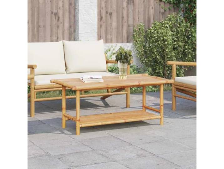 HEFZGDB Bambus Couchtisch 110x55x45 cm mit Stauraum und Latten-Design für Wohnzimmer und Terrasse, robuste Tischplatte aus langlebigem Naturmaterial