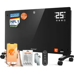 KESSER® Glaskonvektor Glasheizung Elektroheizkörper APP WiFi Funktion Inkl. Fernbedienung Elektroheizung Stand- oder ? Wand Heizung Heizkörper ?Touchscreen ? LCD-Display ? Timer    2500 Watt