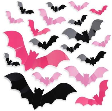 Inspired Finds 3D Pink Halloween Bat Wall Stickers Set For Windows, Walls And Party Decorations 48pcs