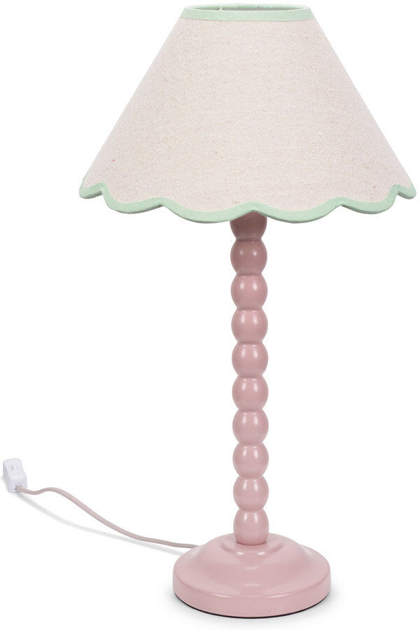 World Menagerie Nephi Bobbins Painted Table Lamp with Tapered Natural Linen Trim Scallop Shade Natural Linen with Green Trim/Pink 44cm H X 16.5cm W X 45.5cm D