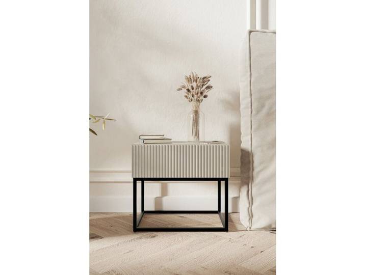 Table de chevet - VELDIO - 50 cm grège avec pieds noirs