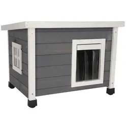 Kerbl Katzenhaus Rustica Katzenhütte Holz wei¤/grau Plexiglasfenster Katzenvilla