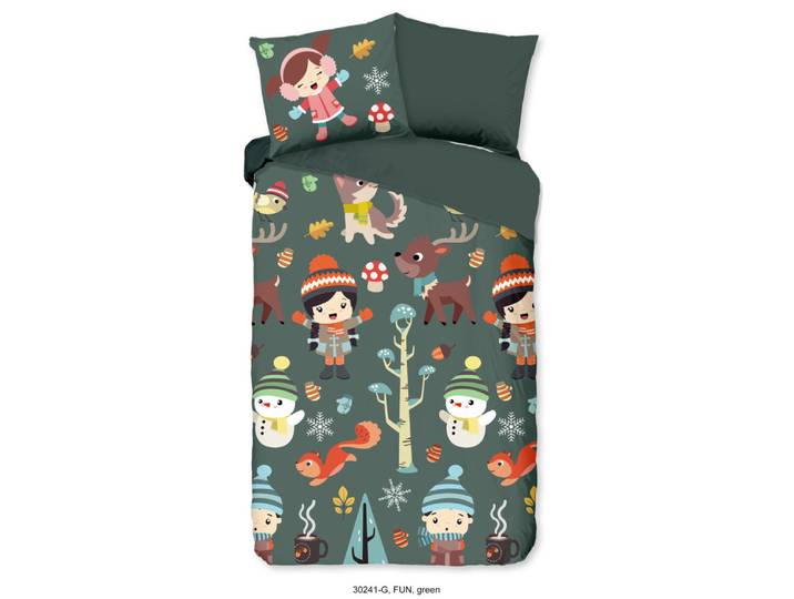 Good Morning Kinderdekbedovertrek winter thema - Groen - (140x200/220 cm) - Katoen