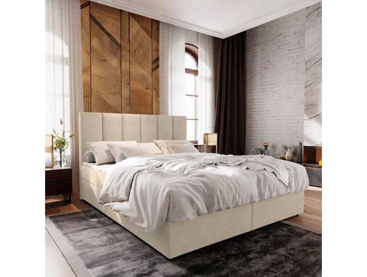 Gepolstertes Boxspringbett MERALIS 160x200 cm beige Matratze: Bonell-Federkernmatratze