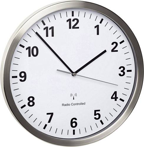 TFA Dostmann 60.3523.02 Funk Wanduhr 30.5 cm x 43 mm Edelstahl Leisegang-Uhrwerk, Energiesparfunktion