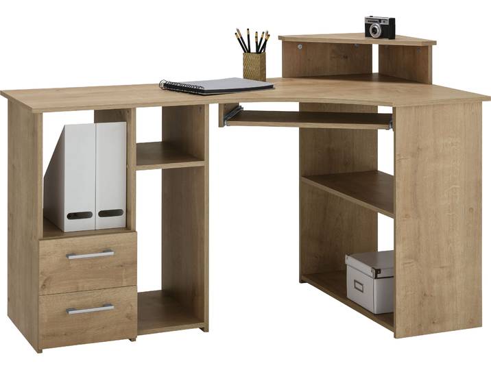 Schreibtisch VOGL MÖBELFABRIK Sam , braun (wildeichefarben), B:137cm H:87cm T:73cm, Tische, Schreibtisch, Eckschreibtisch, Tastaturauszug, Monitoraufsatz & opt. Towerfach