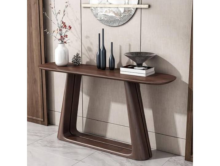 Moderner Chinesischer Konsolentisch aus Massivholz, Schmaler Flurtisch Massivholz, dunkle Walnussoptik, moderner chinesischer Stil, schmales Design, Flur, Eingangsbereich, Wohnzimmer