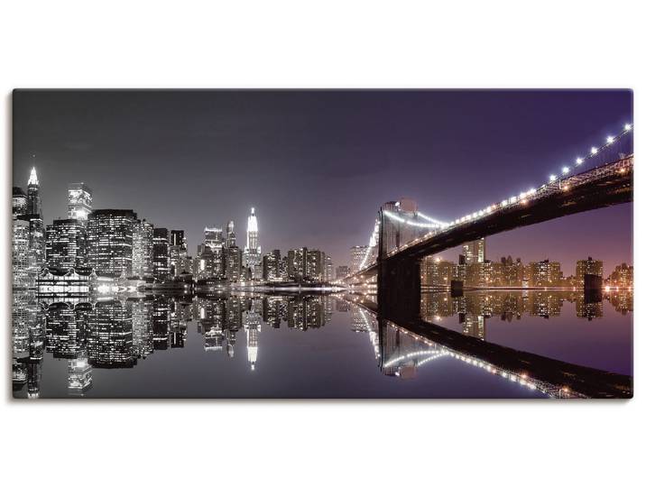 Leinwandbild ARTLAND New York Skyline nächtliche Reflektion , schwarz (farbe bild(er): schwarz), B:100cm H:50cm, Bilder, Leinwandbild, auf Holzrahmen gespannt