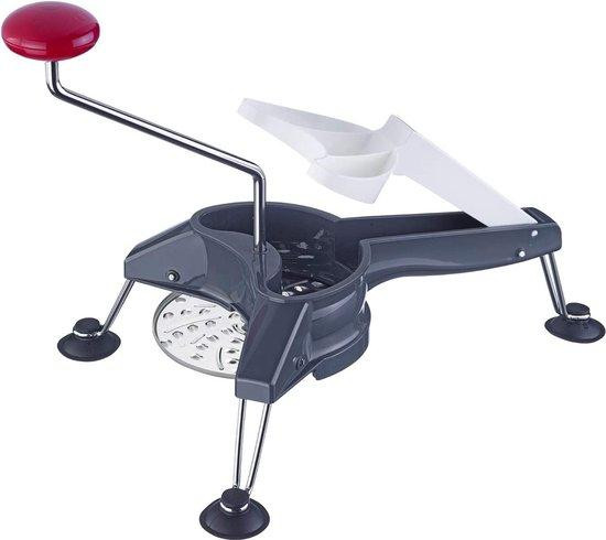 Multifunctionele mandoline groentesnijmachine met verschillende messen en schilfunctie, grijs