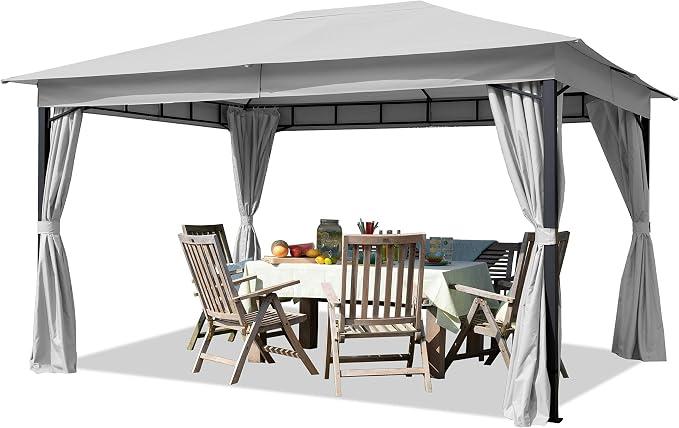 Gartenpavillon 3x4 m ca. 180g/m? Dachplane wasserdicht Pavillon - 4 Seitenteile Gartenzelt grau Partyzelt ca. 6x6 cm Profil
