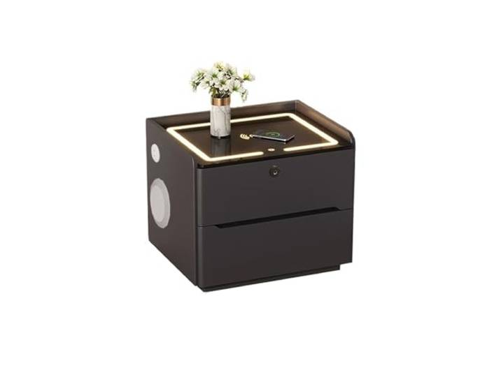 guiling-1986 Nachttisch Multifunktionaler Nachttisch aus Holz Nachtkonsole Moderner schwarzer Nachttisch mit 2 Schubladen for Schlafzimmer(Groß)