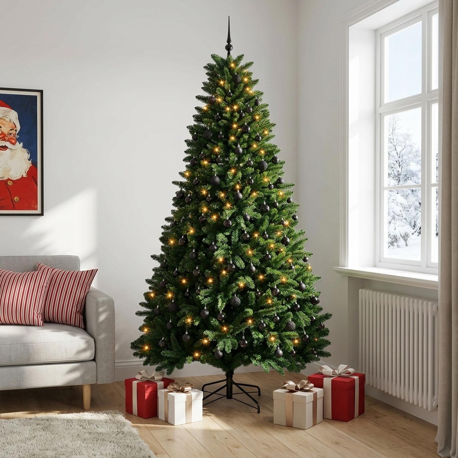 vidaXL Sapin de Noël artificiel vert moyen avec boules 270 cm 600 LED