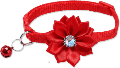 Inspire Curations BlossomBell Floral Bow Pet Collar red