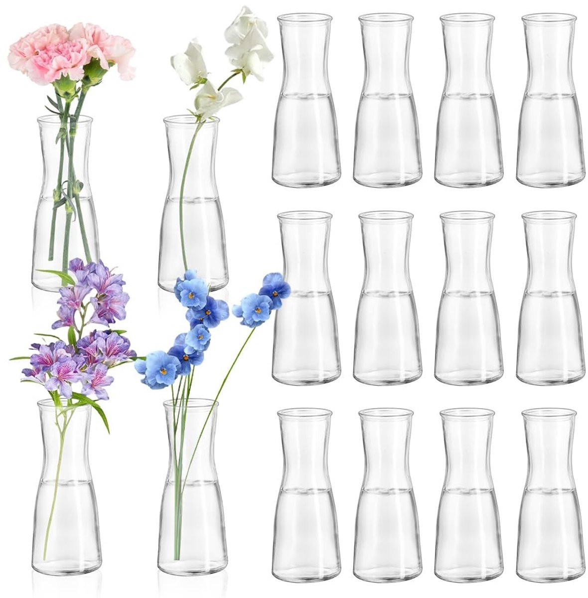 Dailygoods Set van 12 Mini Transparante Glazen Vazen voor Tafeldecoratie