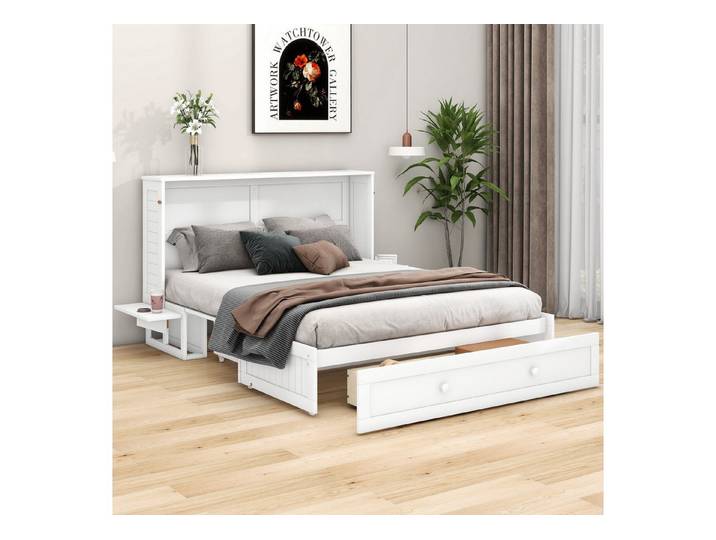 STILVORA Stauraumbett 140x200 mit Schublade,Stauraumbett Polsterbett abnehmbar mit Regal (90/140 x 200cm Mobiles Schrankbett), ohne Matratze