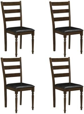 Costway Farmhouse PU Leather Upholstered Dining Chairs Set of 4-Brown