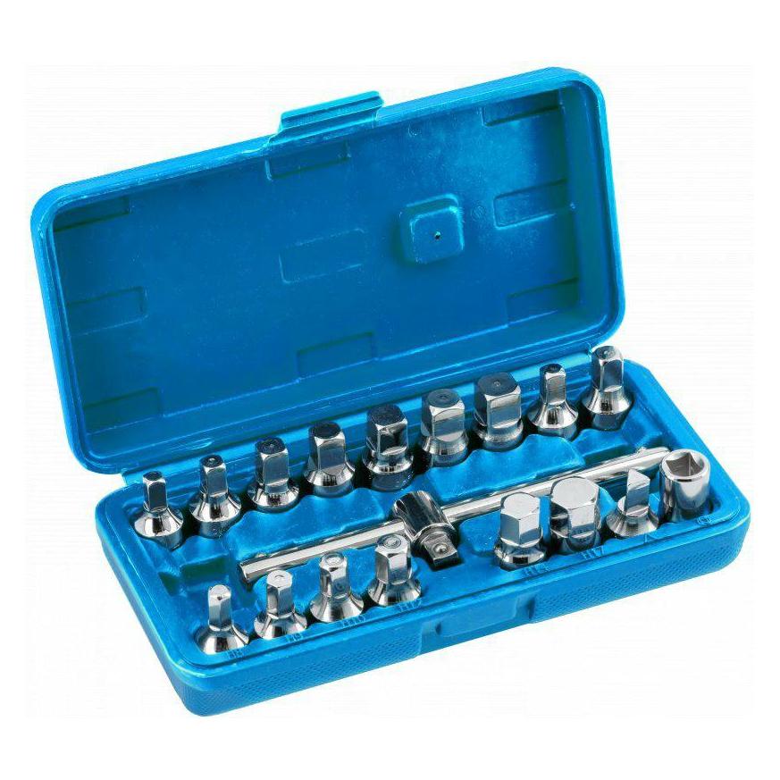 Högert HOGERT ZESTAW KLUCZY DO SPUSTU OLEJU 3/8" 18el. (HT8G321)