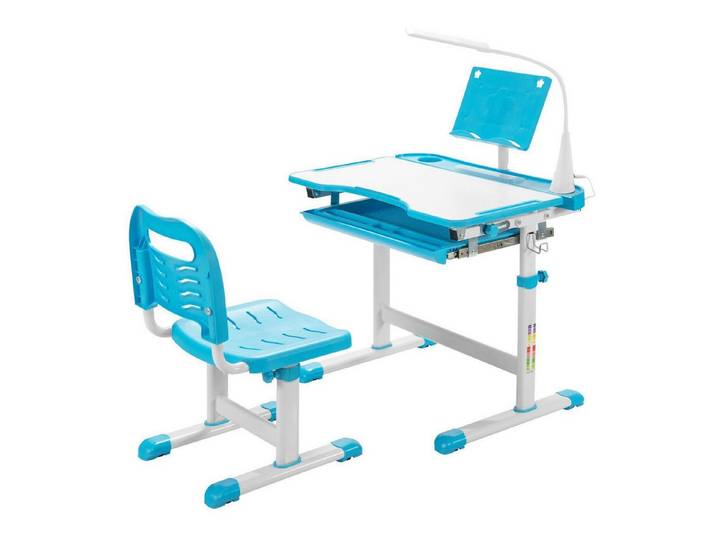 KOMFOTTEU Kinderschreibtisch mit verstellbarer Tischplatte & Lampe & Bücherständer (Set)