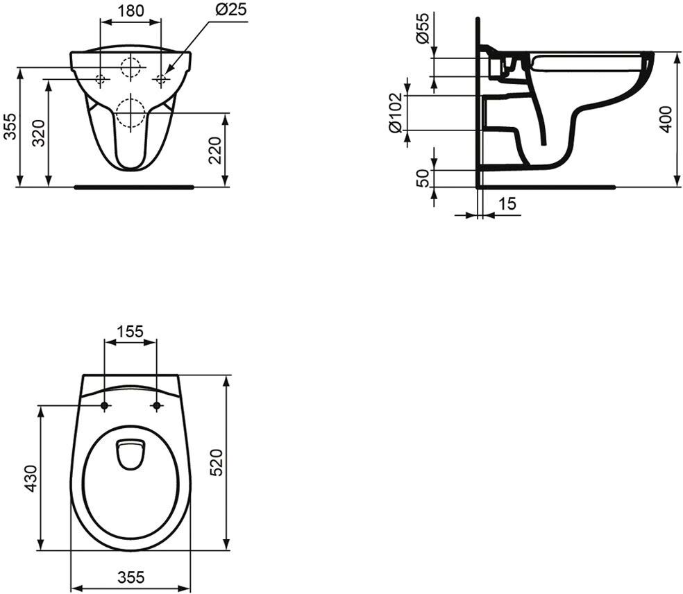 Ideal Standard Wandtiefspül-WC ohne Spülrand