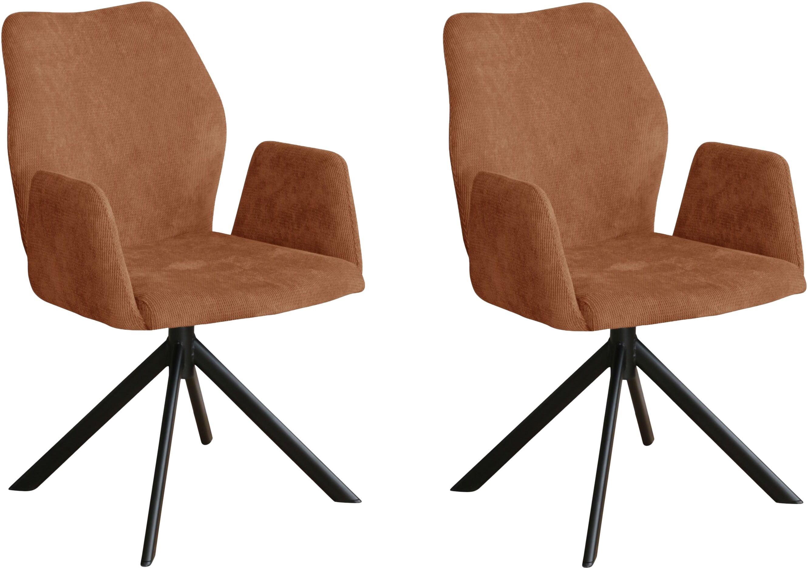 Armlehnstuhl GOODPRODUCT "Hacienda", orange (terrakotta, schwarz, 2er set), B:57,5cm H:88cm T:63,5cm, Holzwerkstoff, Metall, Polyester, Stühle, Armlehnstuhl, moderner Cord Bezug, 2er Set terrakotta, schwarz, 2er set B/H/T: 57,5cm x 88cm x 63,5cm, Cord