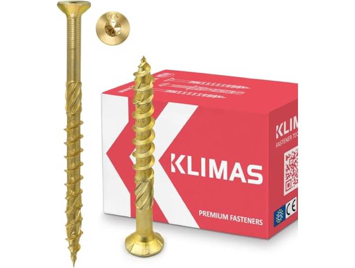 KLIMAS Houtschroeven, Torx spaanplaatschroeven geel - verzonken kopschroeven - terrasschroeven - universele schroeven - dakconstructie schroeven set - 4x30 mm - 500 stukken