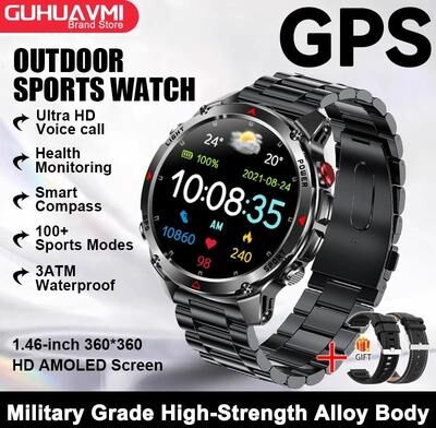 Uplift Picks GPS Navigation AMOLED Smart Watch With Bluetooth Calling Waterproof Sport Smartwatch With NFC black Steel A gps Sports Watch