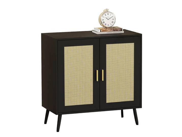 WAOHO Kommode Rattanschrank 2-türiger,Metallgriff, MDF Rattan Sideboard, Standschrank