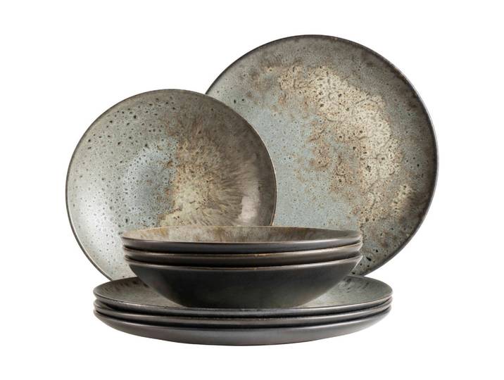 Mäser Tafelservice Carellia, Grau, Keramik, 8-teilig, lebensmittelecht, Essen & Trinken, Geschirr, Geschirr-Sets, Tafelservice