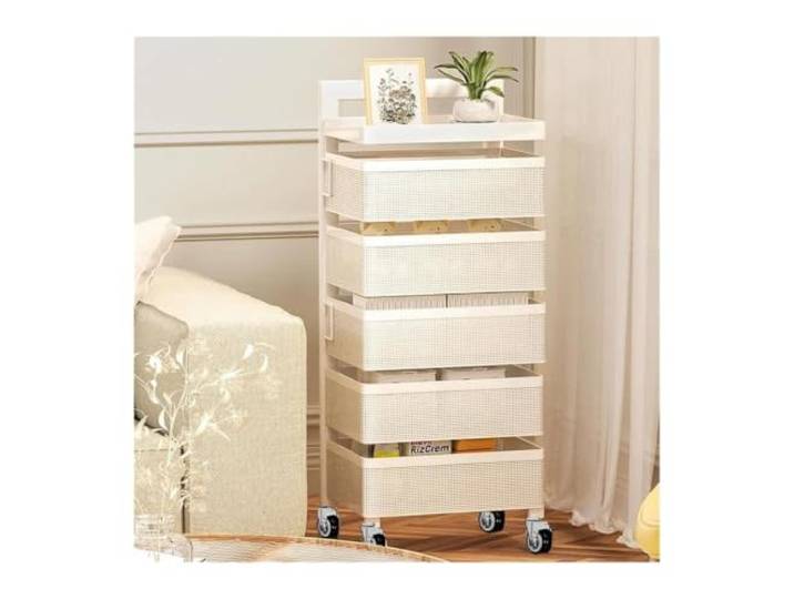 MFWHEFJ Rollwagen KüChe Drehbarer mobiler Aufbewahrungswagen Rollwagen for Snacks in der Küche, perfekt for die tägliche Aufbewahrung zu Hause(White)