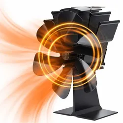 Relaxdays Kaminventilator ohne Strom 6 Blätter Schwarz