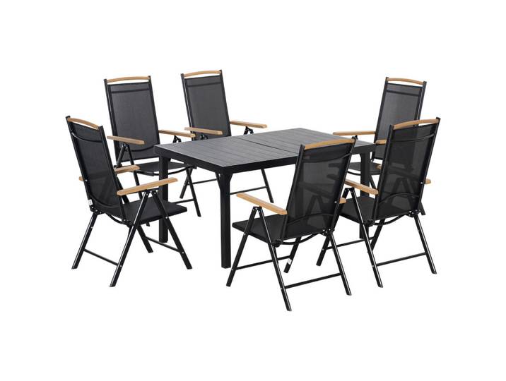Outsunny Sitzgruppe für 6 Personen, Schwarz, Metall, Gartenmöbel, Gartengarnituren, Gartenmöbel-Sets