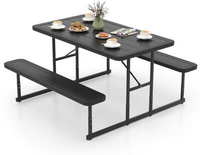 Costway Picnic Table Bench Set for 2-4 People Outdoor Rectangular Camping Dining Table-Black