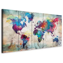 Leinwandbild World Map Multicolor/Beige