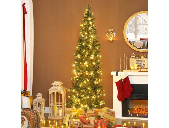 HOMCOM Sapin Artificiel 210cm Slim 300 Lumières 8 Modes Vert