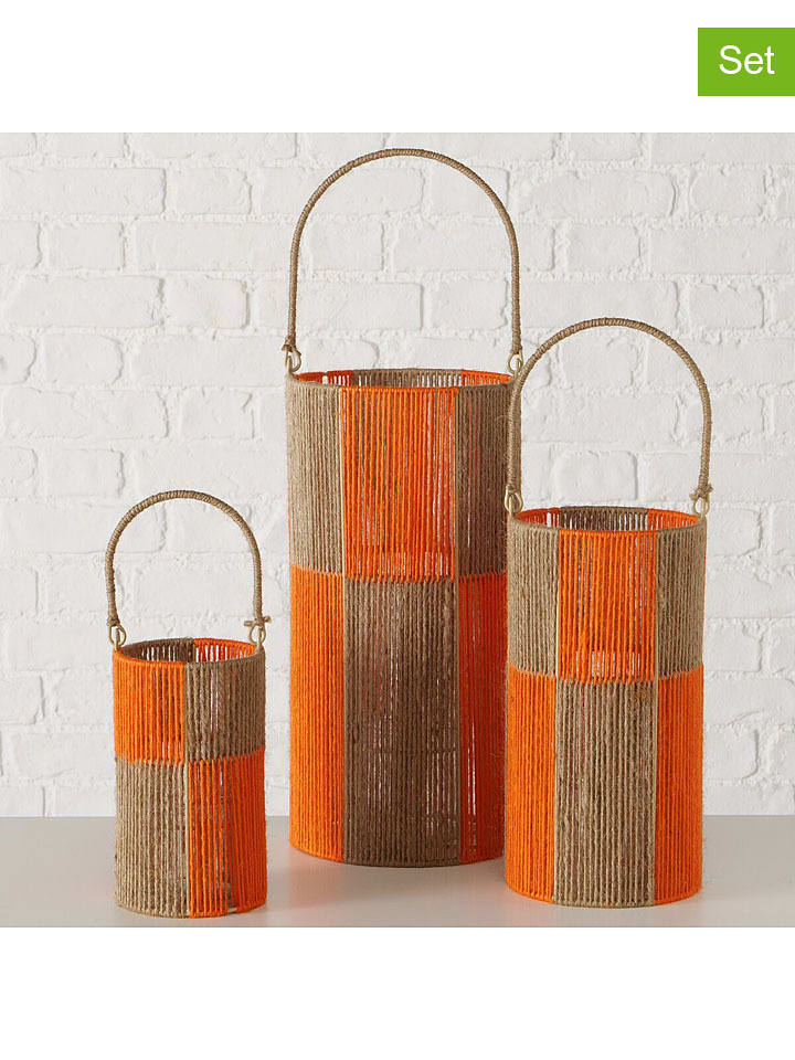 Boltze 3er-Set: Windlichter "Lucien" in Orange/ Beige - onesize
