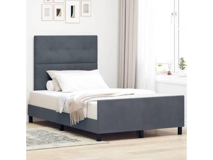 RJPLMFV Boxspringbett, Velours, Dunkelgrau, 120 x 200 cm Kopfteil verstellbar Massivholzrahmen Modernes Design Ohne Lattenrost inkl. Lattenrost