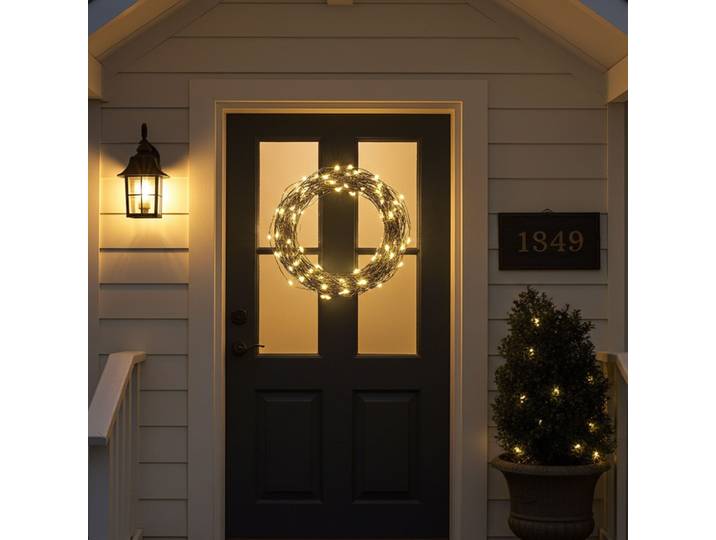 2er-Set Silberdraht-Lichterkette, 80 LEDs, IP44, batteriebetrieben, warmweiss, L 395 cm