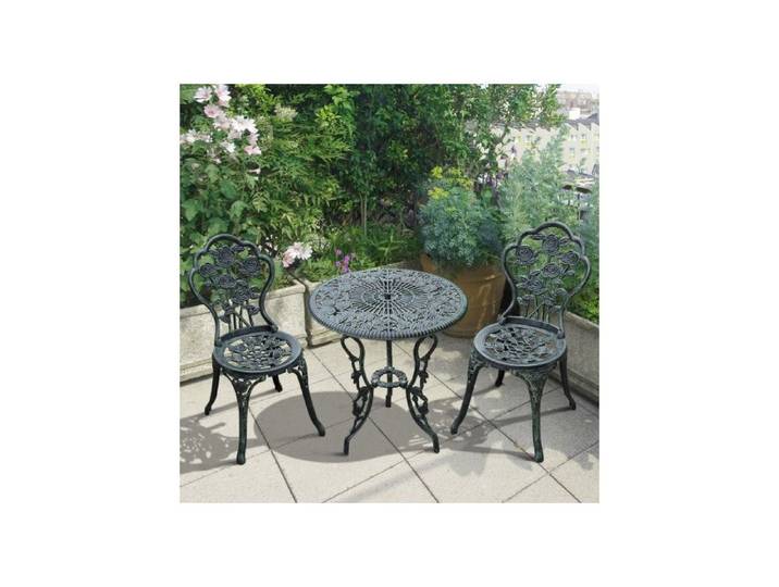 Outsunny Set bistro 3 pièces fonte vert antique mobilier jardin balcon & terrasse