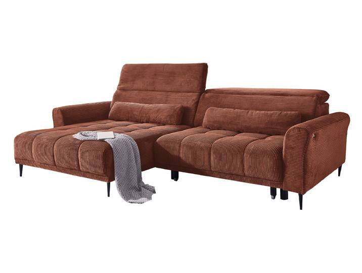 Ecksofa Cord rost elektrisch ausfahrbar 277 cm - OT links - LOGAN