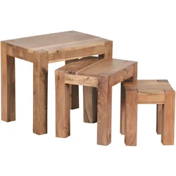 BEISTELLTISCH 3er Set Massivholz Landhausstil MUMBAI, Akazie 36x50x45 cm