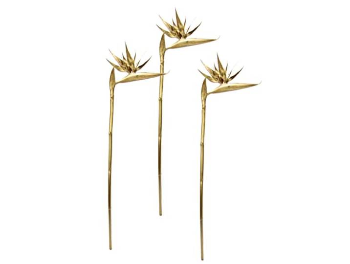 Exotischer Dekozweig Strelitzie Paradiesvogelblume Zweig Künstliche Tropische Blume für Vase Arrangement Gesteck Stielblume Gold Hochzeit Silvester Hawaii Party Themenparty Dekoration, Gold, 95cm