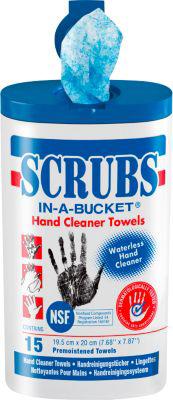 Handreinigungstücher SCRUBS® IN-A-BUCKET®, mit Orangenduft, blau, Spendereimer mit 15 Stück Inhalt